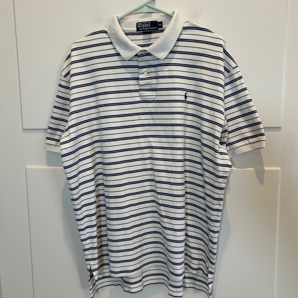 Polo Ralph Lauren Striped Polo Shirt Mens XL Blue White Green Short Sleeve